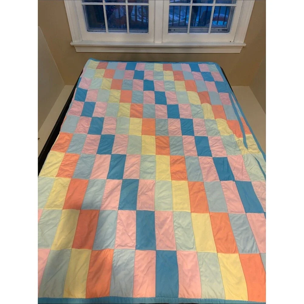 Vintage Handmade Pastel Patchwork Quilt
